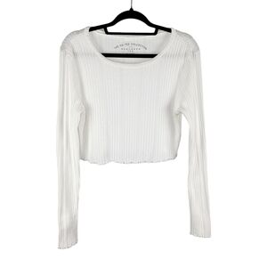 Aero OG Tee Collection White Cropped Rib Knit Lettuce Hem Top Junior's Size XL